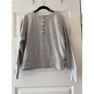 Gap Knit Sweater Women's Medium Mock Neck Quarter Button Down Light Gray